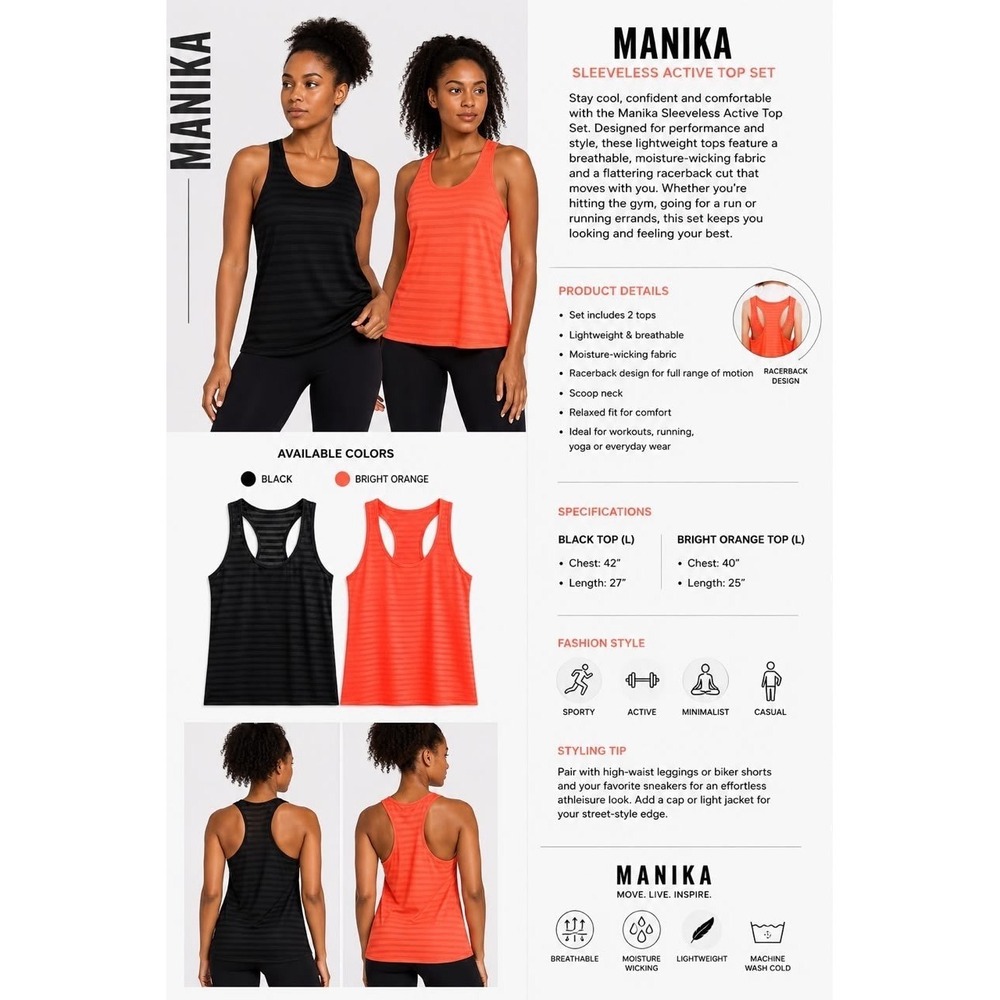 SIZE L-2PCS MANIKA WOMEN SLEEVELESS ACTIVE/GYM/WORKOUT/ YOGA TOP (BUNDLE)